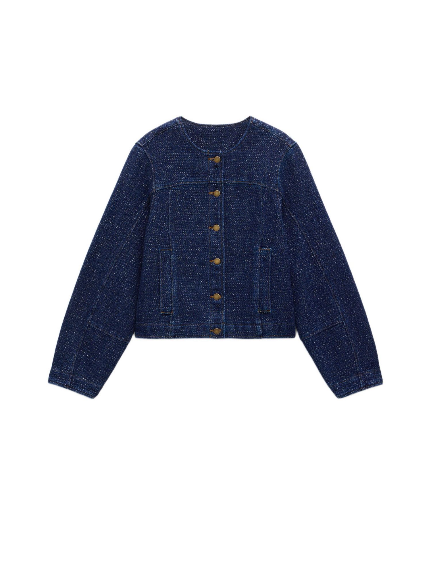 Women's Collarless Lurex Denim Jacket