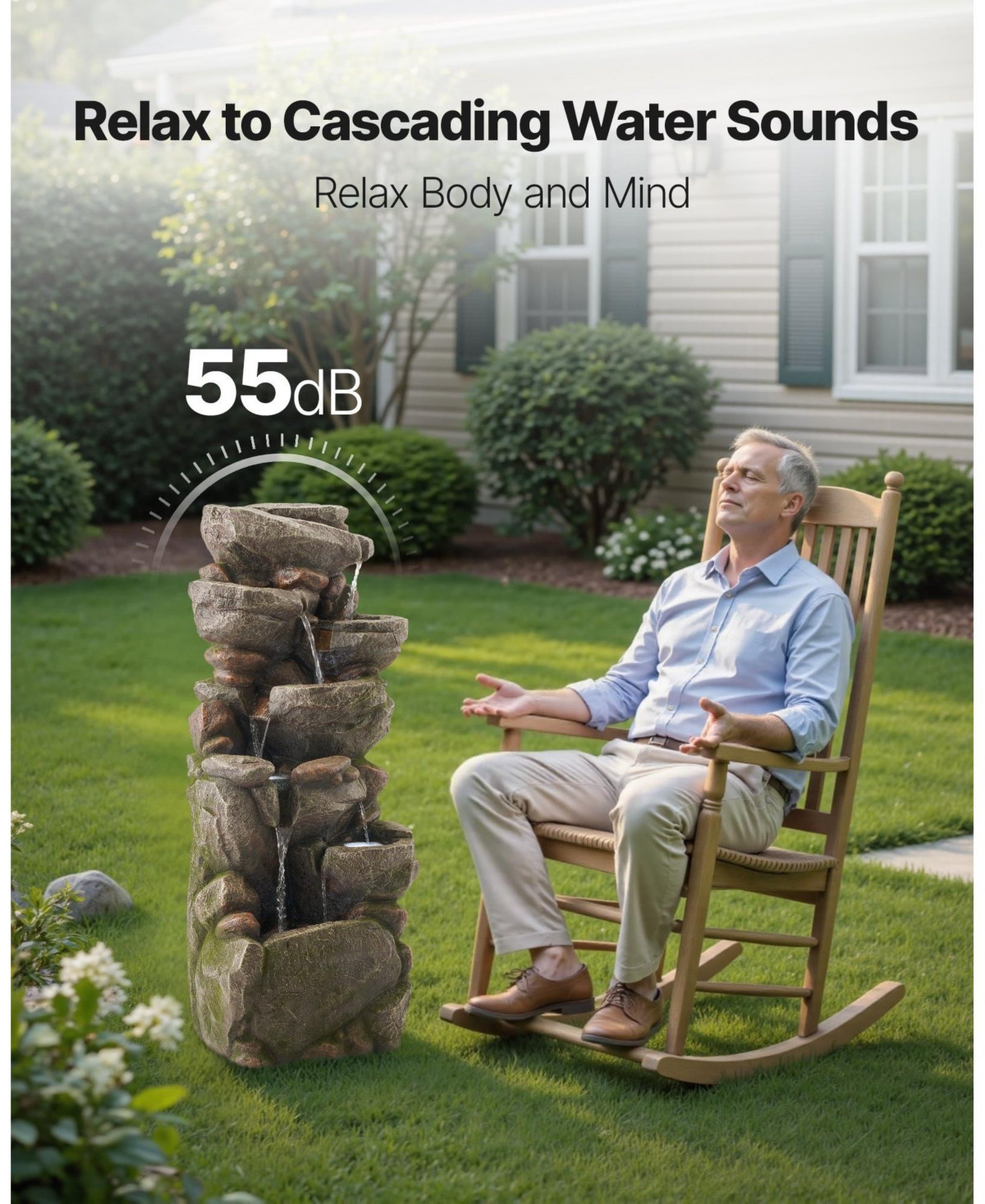 Slickblue Outdoor 7-Tier Rock-Shaped Cascading Water Fountain
