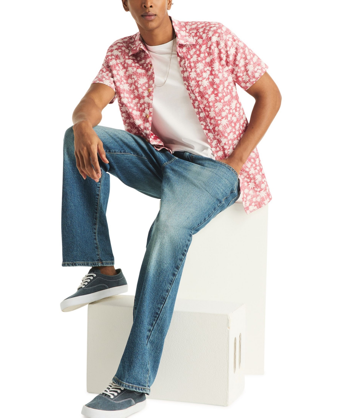 Nautica Men's Reverse Palm Tree Printed Short-Sleeve Shirt