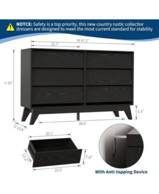 6-Drawer Vintage Modern Dresser Bedroom Chest with Bevel Design, TV Stand Storage for Entryway, Living Room, Closet