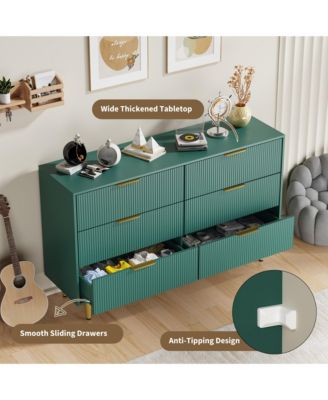 Modern Fluted Drawer Dresser Wood Chest of Drawers with Metal Handles and Legs, Storage Organizer Cabinet