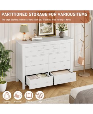 10-Drawer White Dresser 47" Wide, Long Wooden Chest Storage Cabinet for Bedroom, Entryway, Living Room