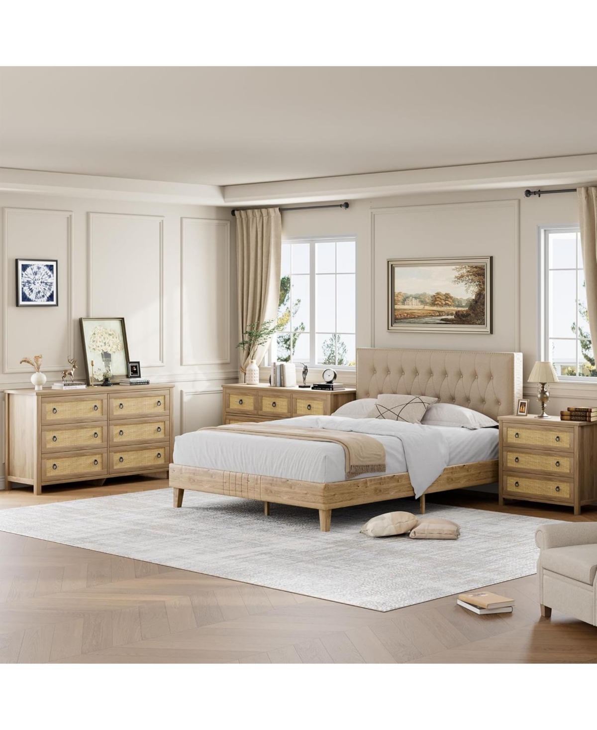 gaomon 6-Drawer Boho Design Engineered Wood Rattan Dresser, Bedroom, Closet, Living Room Storage, Anti-Tip, Natural