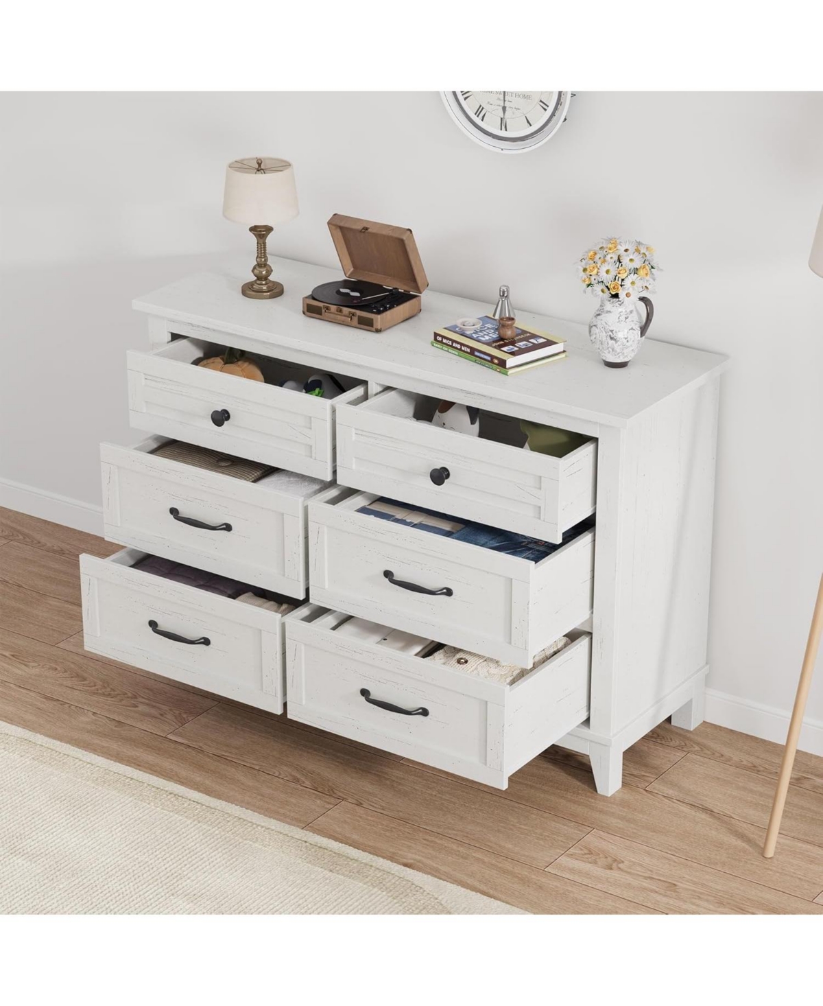 gaomon 6-Drawer White Wooden Dresser, 47" Freestanding Storage Chest for Bedroom, Living Room