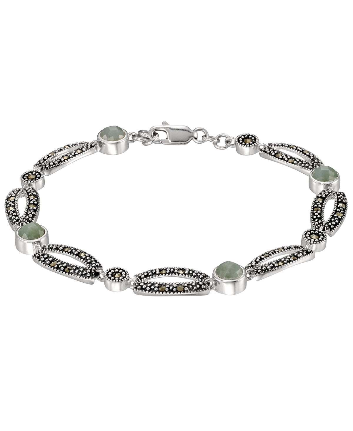 Macy's Marcasite Green Jade (8 ct. t.w.) Station Link Bracelet in Sterling Silver