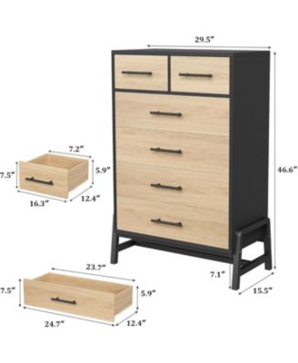 4+2 Drawer Black Polished Engineered Wood Dresser, Chic Cabinet Legs, Waterproof Top, Anti-Tip, Modern Bedroom Storage