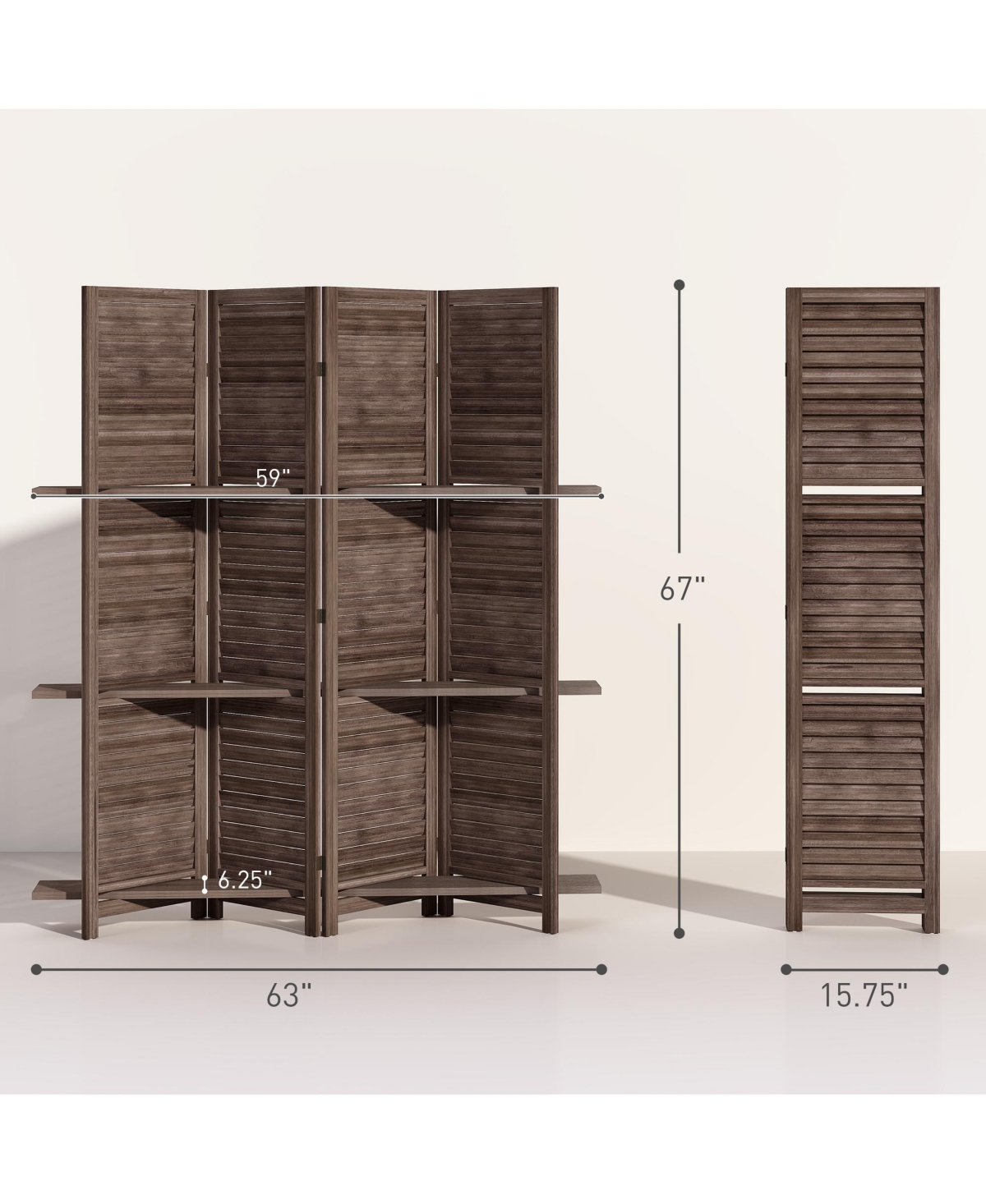 Homcom 4 Panel Privacy Screen, Room Divider with 3 Shelves