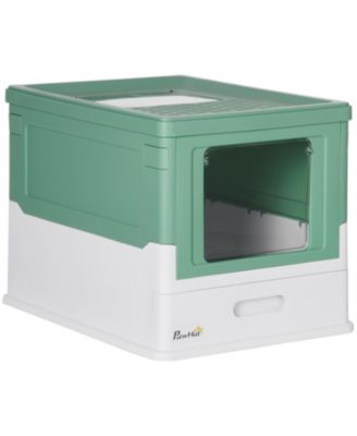 Fully Enclosed Cat Litter Box with Drawer Tray Portable Large Space Green