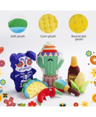 Mexican Style Squeaky Dog Toys, Cute Soft Plush Stuffed Crinkle Chew Puppy Toys for Small Medium Breed, 8 Packs