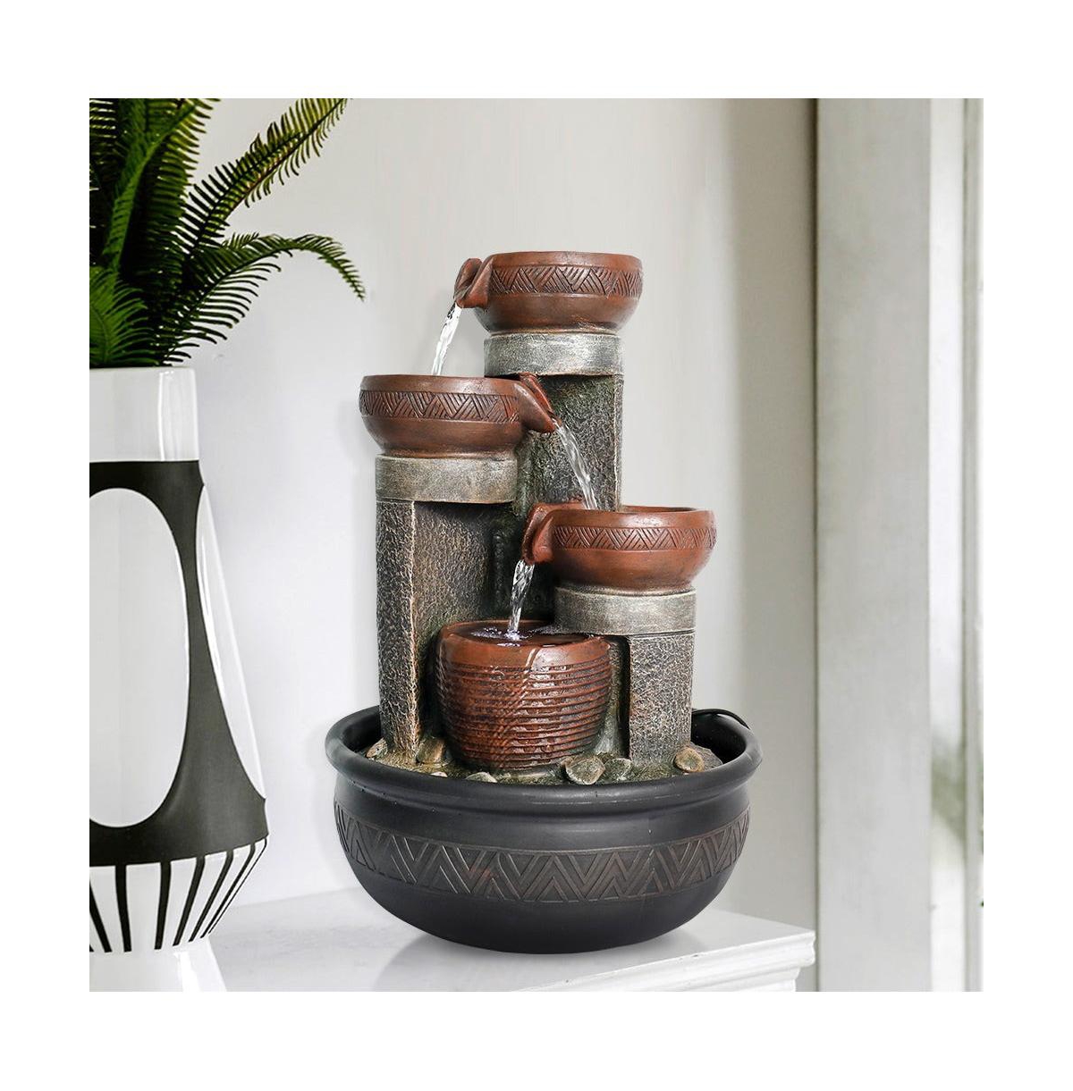 SunJet 15.7” 4-Tier Indoor Tabletop Waterfall Fountain with Led Lights, Desktop Fountain with Calming Sound for Home & Office Decor