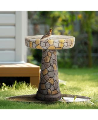 24”H Stone-Like Concrete Bird Bath with Pedestal for Garden, Patio, Yard Outdoor Decor