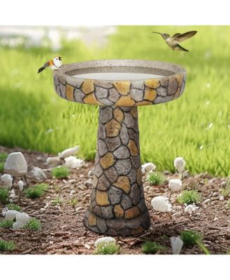 24”H Stone-Like Concrete Bird Bath with Pedestal for Garden, Patio, Yard Outdoor Decor