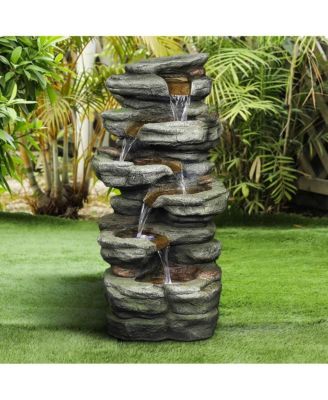 30.7" Outdoor Water Fountain - 6-Tier Rock Waterfall Fountain with LED Lights for Garden, Patio, Yard & Home Decor