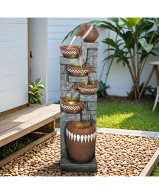 56.6"H Outdoor Indoor Water Fountain - 6-Tier Poly-Resin LED Waterfall Fountain for Garden, Patio, Yard & Home Decor