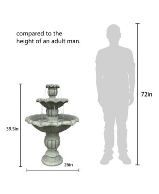 39.3”H 3-Tier Outdoor Floor Water Fountain – Concrete Cascading Fountain with Pump for Garden, Patio, Yard & Home Decor