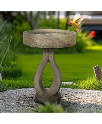 21.8” Concrete Birdbath – Modern Outdoor Garden Pedestal Statue for Patio, Yard & Contemporary Garden Decor, 15.7”Dia X 21.8”H