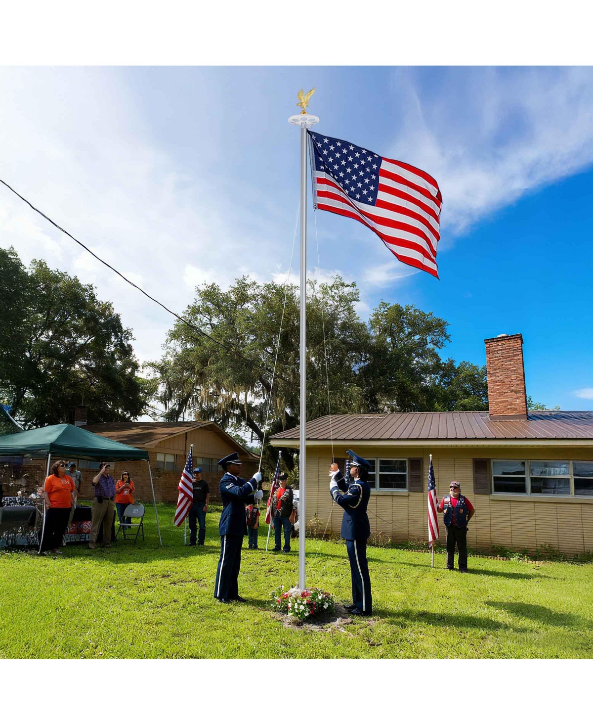 Yescom 20 Ft Sectional Flag Pole Kit with Solar Light & Deck Mount Bravery Mega Aluminum Inground Flagpole for Outdoor Patio Dock Side