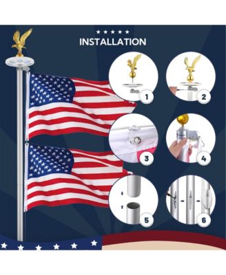 20 Ft Sectional Flag Pole Kit with Solar Light & Deck Mount Bravery MEGA Aluminum Inground Flagpole for Outdoor Patio Dock Side