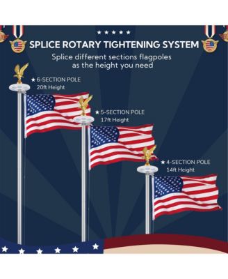 25' Heavy Duty Flag Pole Kit with Solar Light & Deck Mount Bravery MEGA 13 Gauge Aluminum Sectional Flagpole for Outdoor Patio Dock Side Silver
