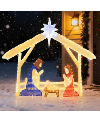 4 Ft Lighted Nativity Scene with 272 Warm & Cold White LED Lights, Ground Stakes