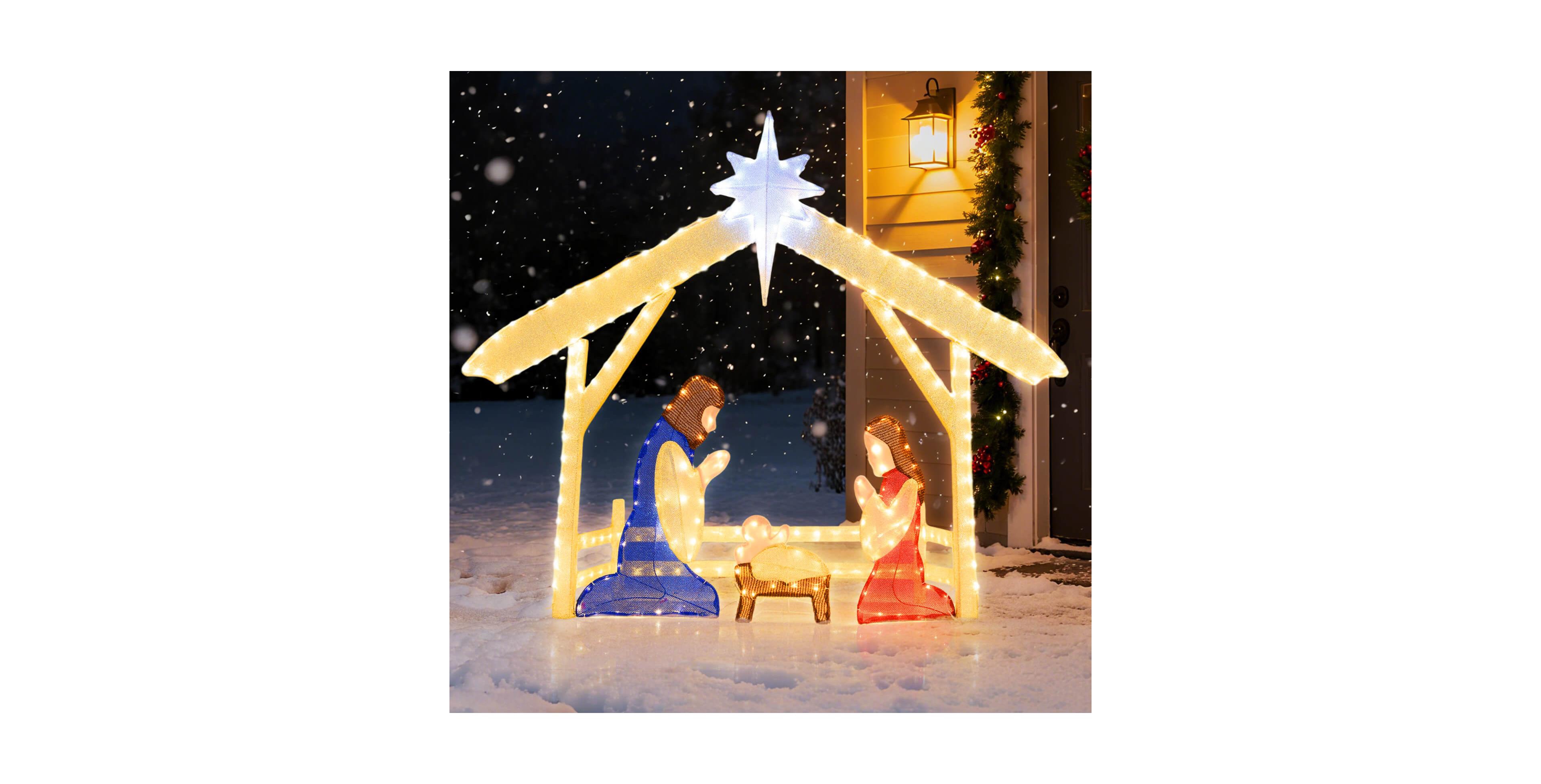 Costway 4 Ft Lighted Nativity Scene with 272 Warm & Cold White Led Lights, Ground Stakes