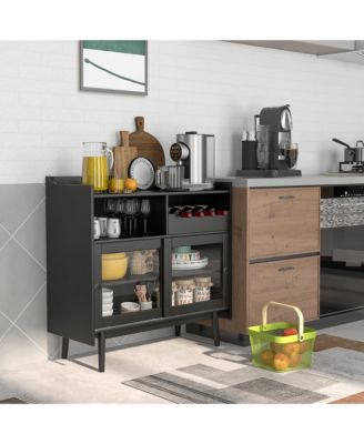 Kitchen Buffet Sideboard Organizer Liquor Bar Cabinet with Wine Rack & Sliding Door