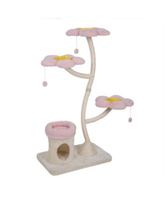  57.1'' Cat Tree with Blooming Platforms Bed in Pink