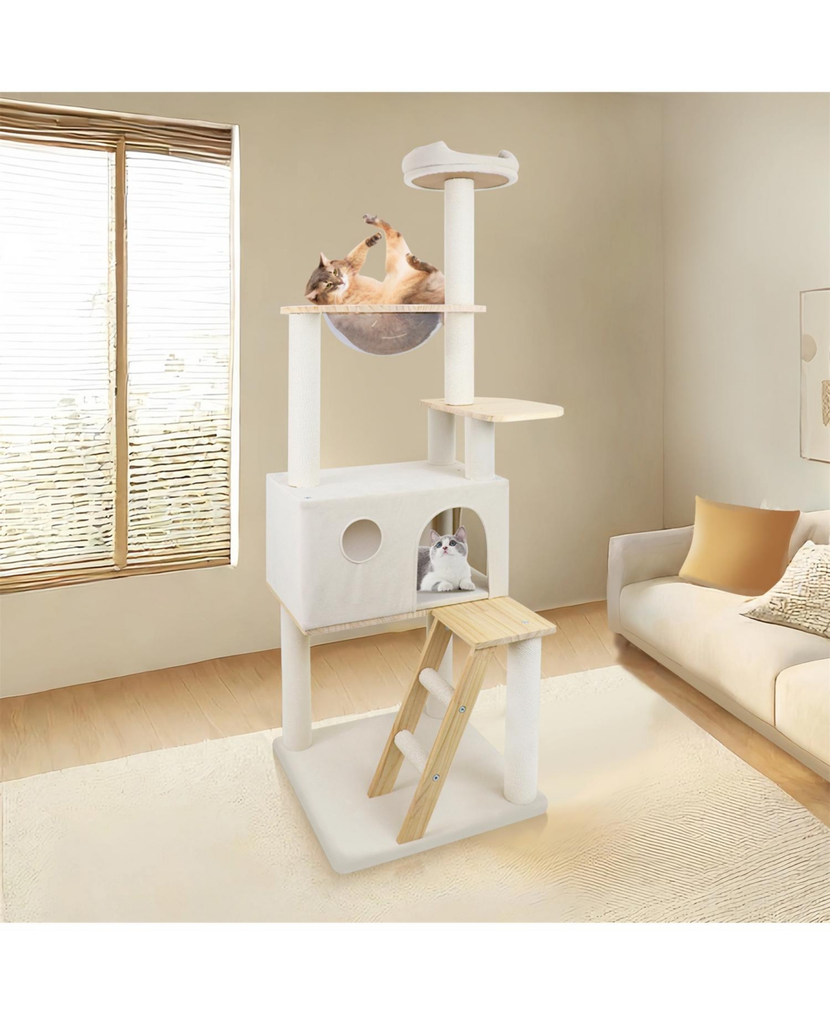 Aostirmotor Cat Tree with large condo wood ladder in White
