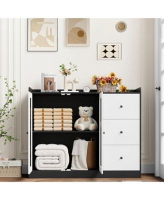 43 Inch Buffet Cabinet with Storage, Modern Sideboard with Guardrail, Adjustable Shelves, 3 Drawers, Kitchen