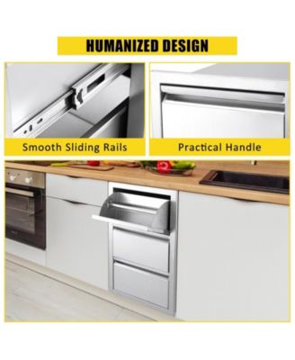 15.7W x 17.7D x 21.6H Inch Outdoor Kitchen Drawers, Flush Mount Triple Stainless Steel BBQ Storage Drawers