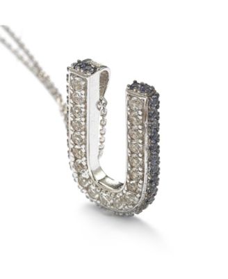 Suzy Levian Sterling Silver Sapphire 3-D Letter "U" Initial Pendant