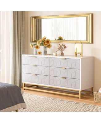 6 Drawer Dresser for Bedroom, Modern Dresser Chest with Metal Legs, Wide Storage Organizer