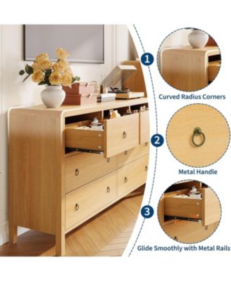 7-Drawer Modern Bedroom Dresser in Natural Oak, Closet Storage Cabinet Organizer