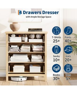 4-Drawer Modern Fluted Dresser Bedroom Chest, Fluted Drawers with Metal Handle, Large Storage Cabinet for Nursery, Living Room