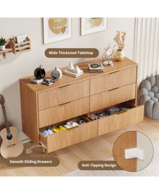 Modern Fluted Drawer Dresser Wood Chest of Drawers with Metal Handles and Legs, Storage Organizer Cabinet