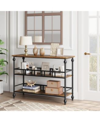 43" 3-Tier Narrow Console Table, Rustic Brown Industrial Entryway Storage Organizer