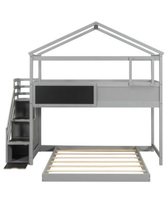  Twin Over Full House Bunk Bed With Storage Staircase And Board