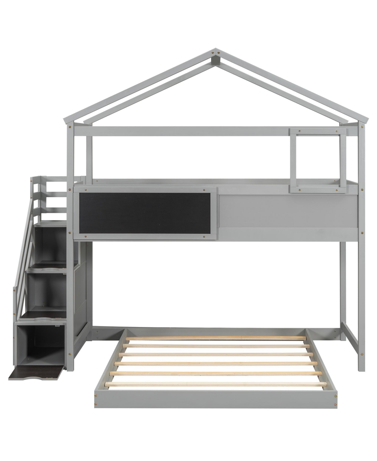 Simplie Fun Twin Over Full House Bunk Bed With Storage Staircase And Board