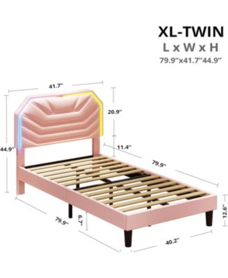 Twin XL Bed Frames with LED Light Headboard and Heavy Duty Supports, No Box Spring Need, Noise Free, Easy Assembly, Pink