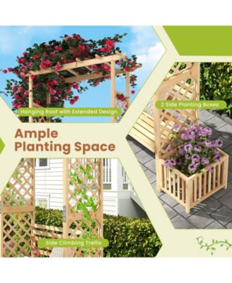 Patio Garden Bench Arbor Arch with Pergola Planting Box Side Trellis for Vines