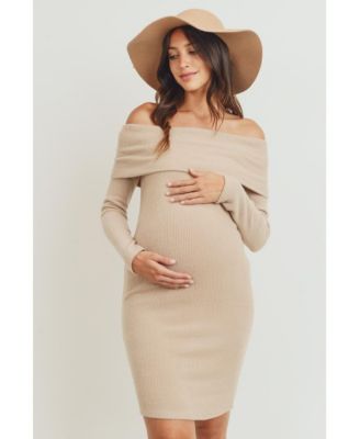 Women's Ribbed Off Shoulder Long Sleeve Bodycon Maternity Dress