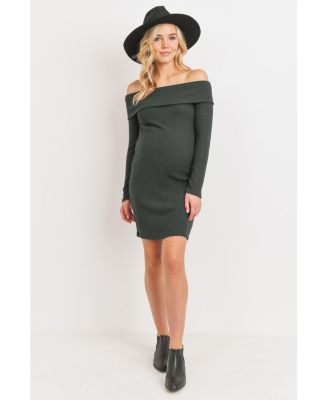 Women's Ribbed Off Shoulder Long Sleeve Bodycon Maternity Dress
