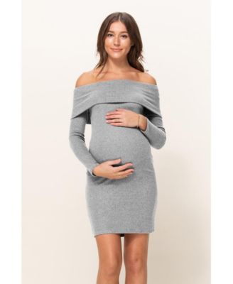 Women's Ribbed Off Shoulder Long Sleeve Bodycon Maternity Dress