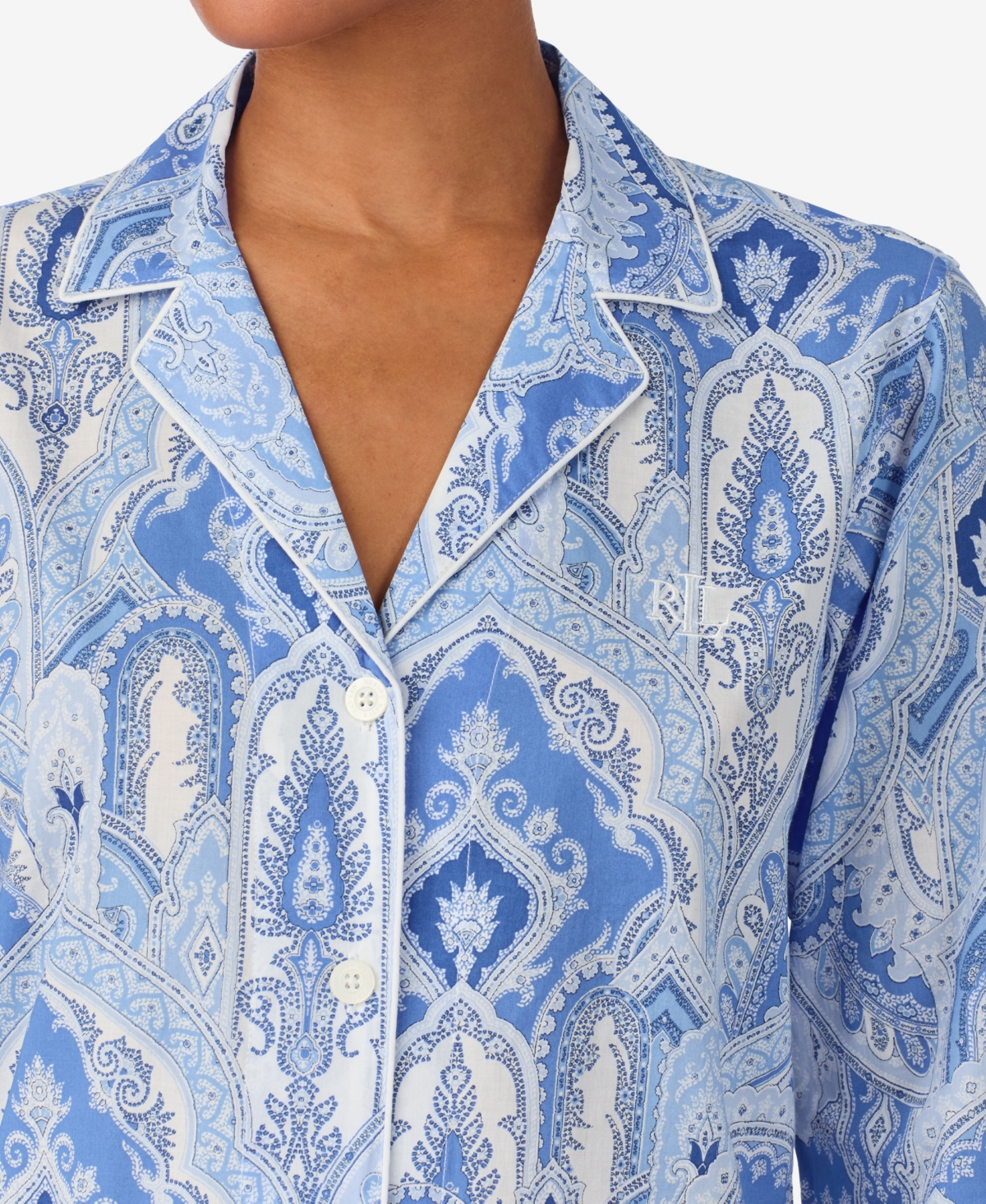 Lauren Ralph Women's Notch Collar and Long Pant Pajama Set