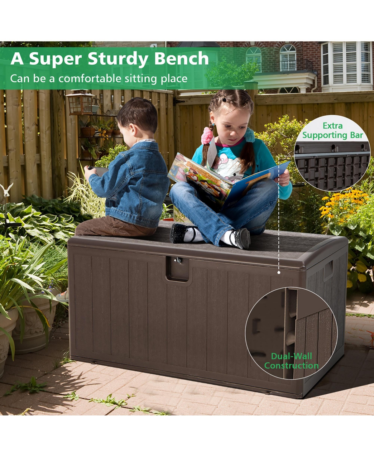 Costway 105 Gallon Outdoor Resin Deck Box All Weather Lockable Storage Container