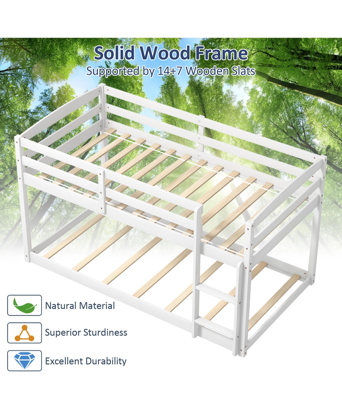 Costway Twin over Low Bunk Bed with Guardrails Integrated Ladder Kids Wooden