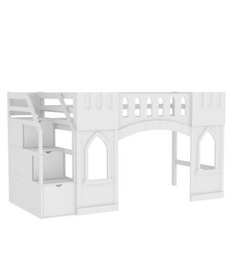 Twin Size Loft Bed with Storage Staircase and Window