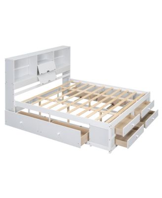 Queen Size Platform Bed with Storage Headboard and 8 Drawers