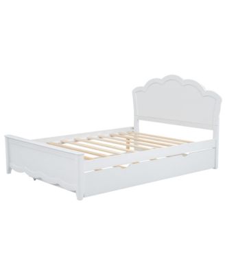 Full Size Wood Platform Bed with Headboard and Twin Size Trundle