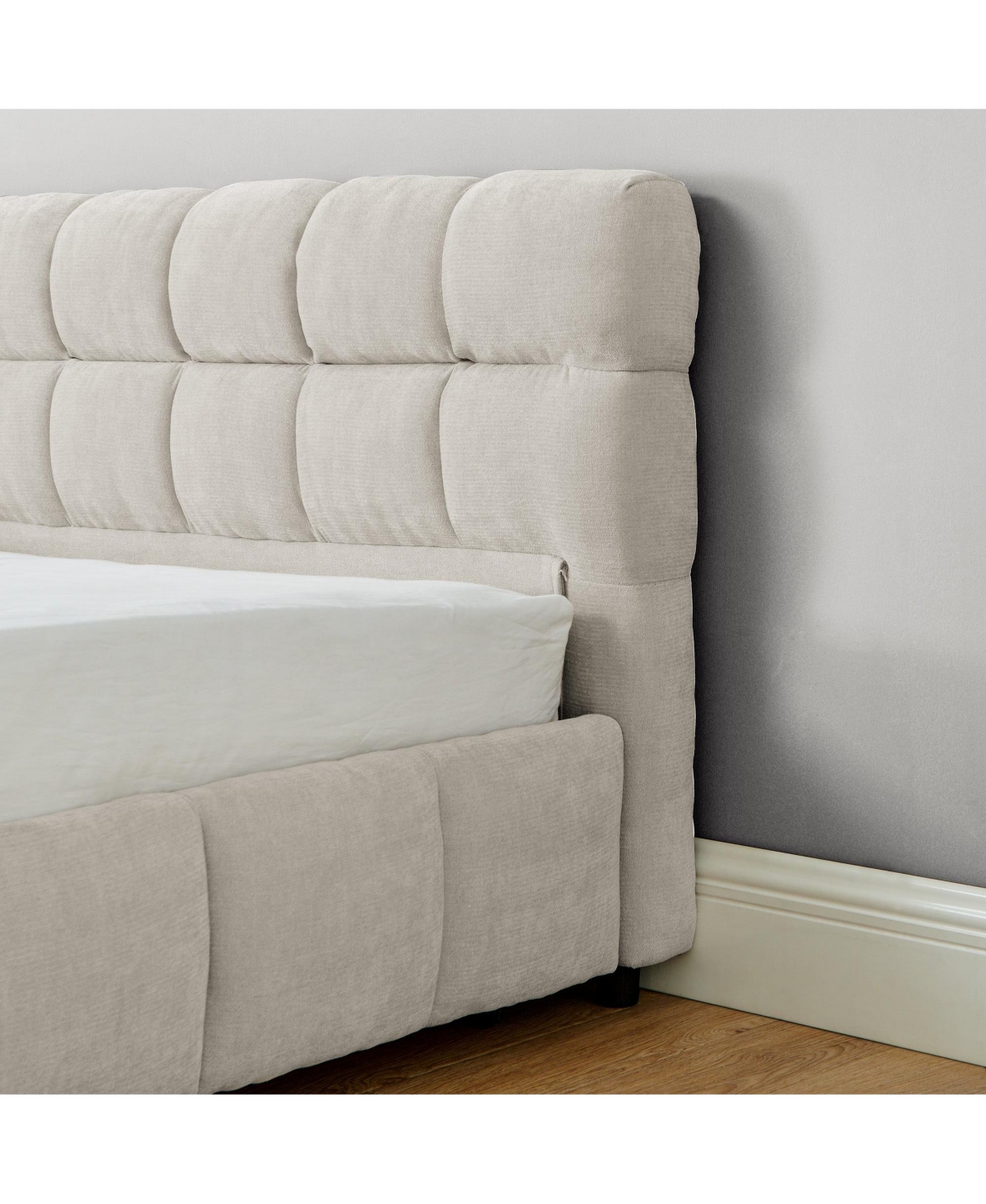 California King Upholstered Platform Bed with Chenille Fabric, Soft Headboard and Storage Drawer